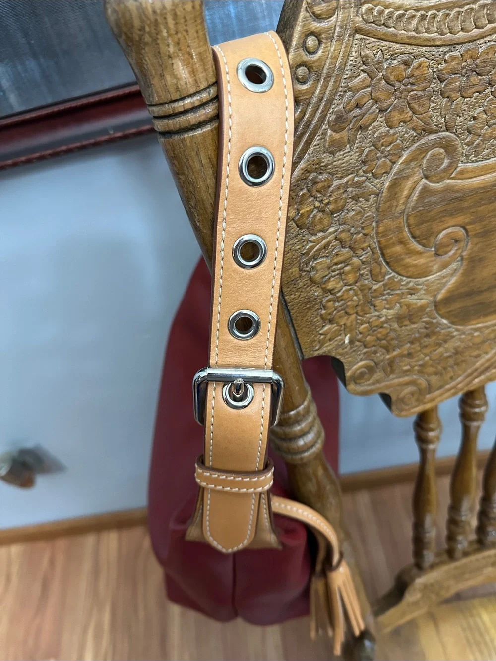 Dooney & Bourke Red Pebble Leather Hobo with Tan Trim